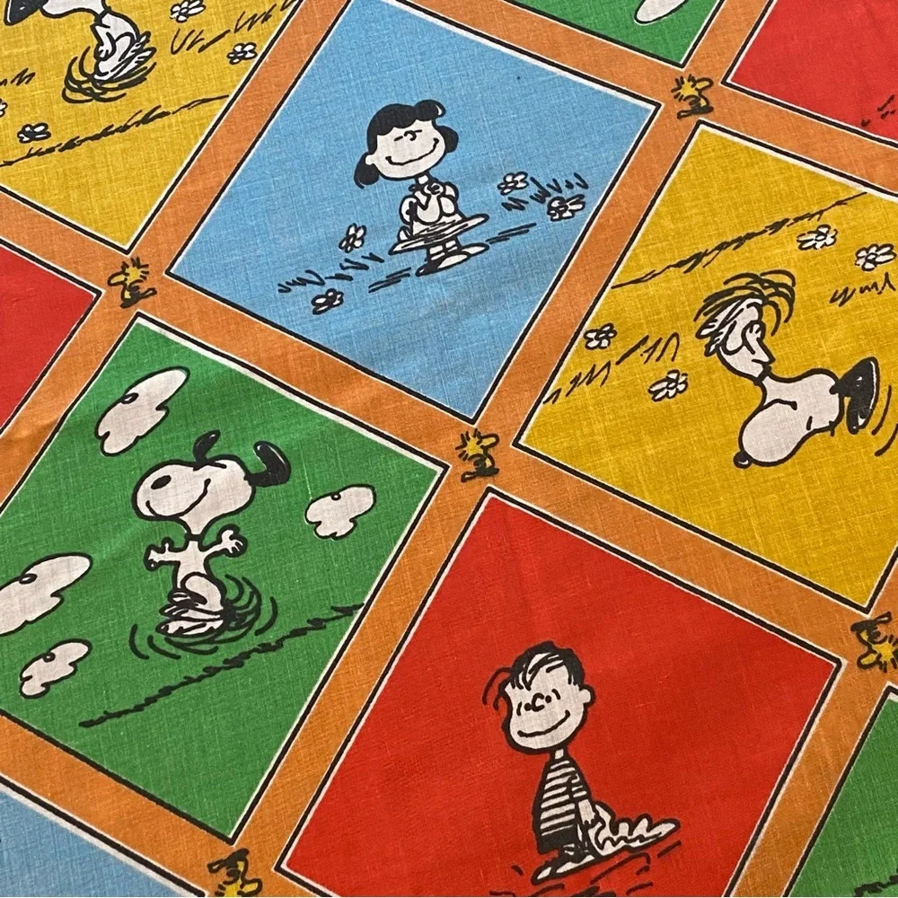 Vtg Peanuts Charlie Brown Snoopy Twin Flat Sheet & Pillow Case Colorful Quotes